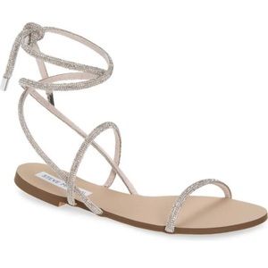 NWB Steve Madden Twirl Rhinestone Lace Up Sandal Color: Silver/Tan Pink …